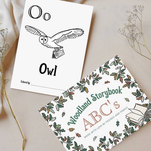 ウッドランド動物ABCぬりえ赤ちゃんシャワー活動 ポストカード