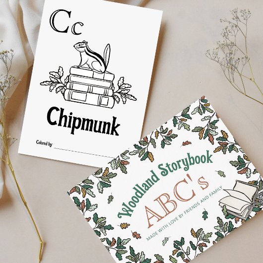 ウッドランド動物ABCぬりえ赤ちゃんシャワー活動 ポストカード