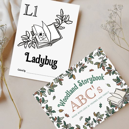 ウッドランド動物ABCぬりえ赤ちゃんシャワー活動 ポストカード