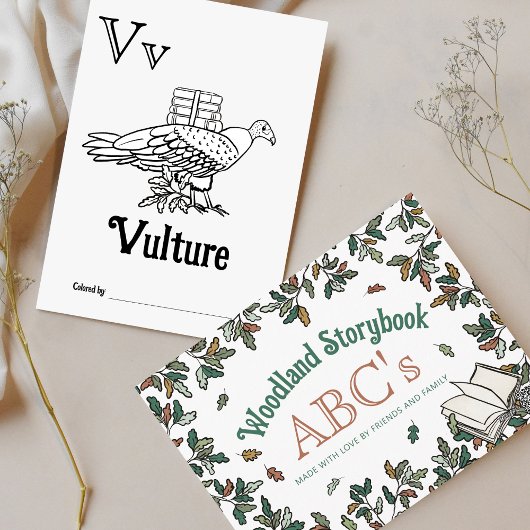 ウッドランド動物ABCぬりえ赤ちゃんシャワー活動 ポストカード