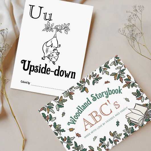 ウッドランド動物ABCぬりえ赤ちゃんシャワー活動 ポストカード