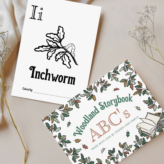 ウッドランド動物ABCぬりえ赤ちゃんシャワー活動 ポストカード