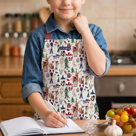 ウッドランド北欧クリスマスオールオーバープリントエプロン エプロン