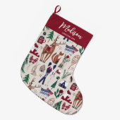 ウッドランド北欧クリスマスオールオーバープリントラージChr ラージクリスマスストッキング (正面 (吊り時))