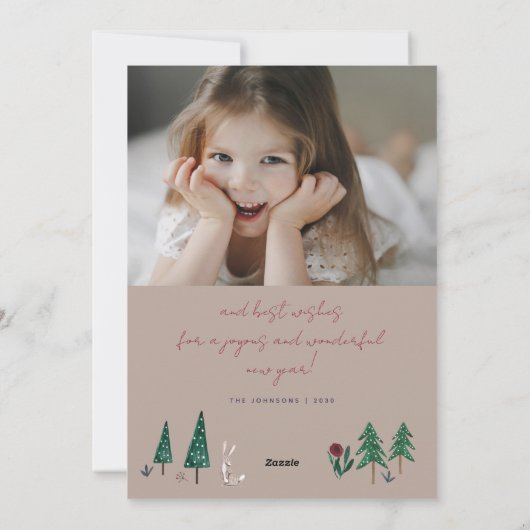 ウッドランド北欧動物の雪クリスマスホリデーカー シーズンカード (裏面)