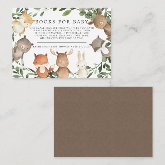 ウッドランド友達の本ベビー赤ちゃんシャワーカード エンクロージャーカード (正面/裏面)