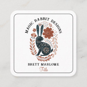 ウッドランド図解入りの、写真付きのフォークアートブラックラビット スクエア名刺