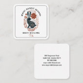 ウッドランド図解入りの、写真付きのフォークアートブラックラビット スクエア名刺 (正面/裏面)