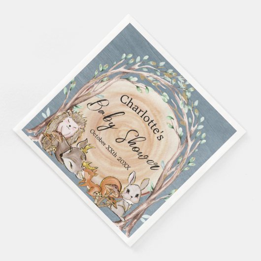 ウッドランド図解入りの、写真付きの森林動物の赤ちゃんシャワー (コーナー)