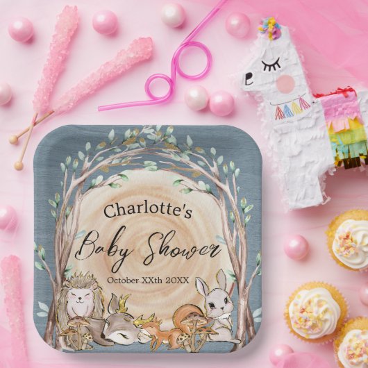 ウッドランド図解入りの、写真付きの森林動物の赤ちゃんシャワー ペーパープレート (パーティー)