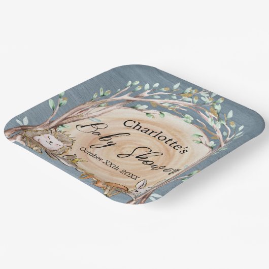 ウッドランド図解入りの、写真付きの森林動物の赤ちゃんシャワー ペーパープレート (傾斜あり)