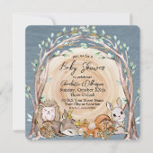 ウッドランド図解入りの、写真付きの森林動物の赤ちゃんシャワー 招待状 (正面)