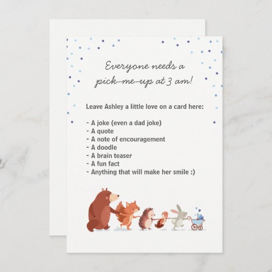 ウッドランド夜遅くのおむつゲームテーブルのサインボーイ 招待状 (正面/裏面)