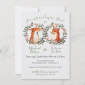 ウッドランド夫妻キツネポートレートリースシャワー 招待状 (正面)