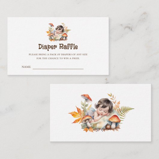 ウッドランド妖精の赤ちゃんシャワーおむつラッフルチケット エンクロージャーカード (正面/裏面)