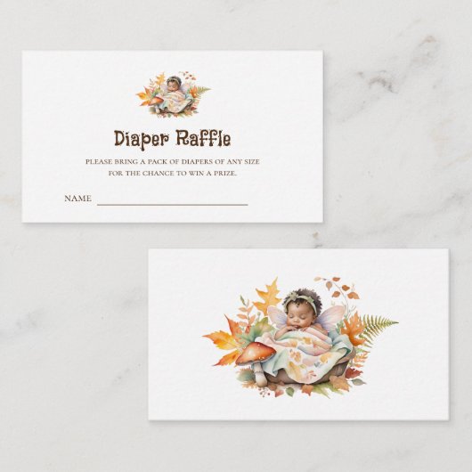 ウッドランド妖精の赤ちゃんシャワーおむつラッフルチケット エンクロージャーカード (正面/裏面)