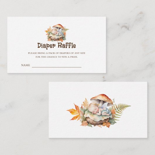 ウッドランド妖精の赤ちゃんシャワーおむつラッフルチケット エンクロージャーカード (正面/裏面)