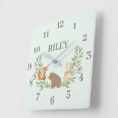 ウッドランド子供部屋動物 スクエア壁時計 (傾斜)