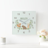 ウッドランド子供部屋動物 スクエア壁時計 (ホーム)