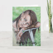 ウッドランド小妖精や小人エルヴェンウォリアー誕生日 カード (正面)