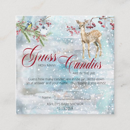 ウッドランド少年の赤ちゃんシャワー瓶ゲームでキャンディーを推測 エンクロージャーカード (正面)