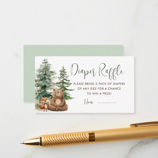 ウッドランド少年アドベンチャーベビーシャワー囲いカード エンクロージャーカード (正面/裏面インサイチュ)