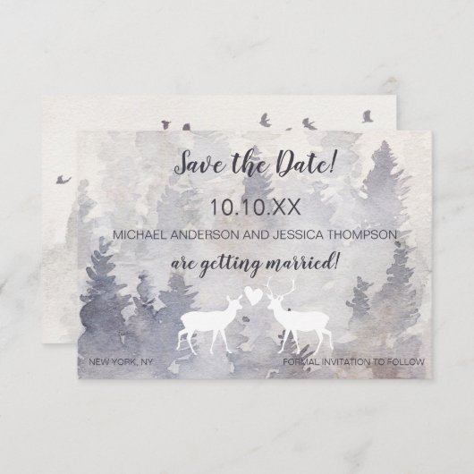 ウッドランド山林の鹿の日付を保存 セーブザデート (正面/裏面)