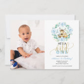 ウッドランド彼はワイルドワンフォトファースト誕生日Invだ 招待状 (正面)