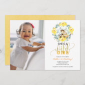 ウッドランド彼女はワイルドワンフォトファースト誕生日Invだ 招待状 (正面/裏面)