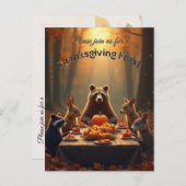 ウッドランド感謝祭パーティーの友人と家族 インビテーションポストカード (正面/裏面)