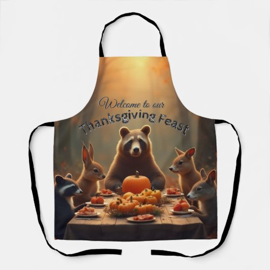 ウッドランド感謝祭パーティーの友人と家族 エプロン (正面)