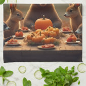 ウッドランド感謝祭パーティーの友人と家族 キッチンタオル (折り畳み)