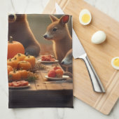 ウッドランド感謝祭パーティーの友人と家族 キッチンタオル (四つ折り)