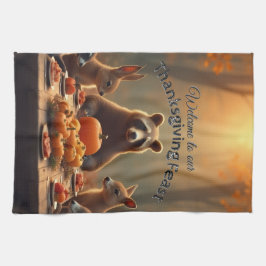 ウッドランド感謝祭パーティーの友人と家族 キッチンタオル