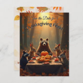 ウッドランド感謝祭パーティーの友人と家族 セーブザデート (正面/裏面)