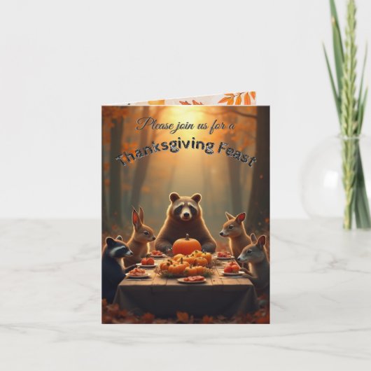 ウッドランド感謝祭パーティーの友人と家族 招待状 (正面)