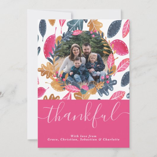 ウッドランド感謝祭写真テンプレートリーフパターン シーズンカード (正面)