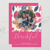 ウッドランド感謝祭写真テンプレートリーフパターン シーズンカード (正面/裏面)