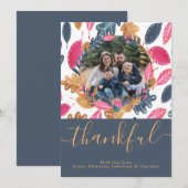 ウッドランド感謝祭写真テンプレートリーフパターン シーズンカード (正面/裏面)