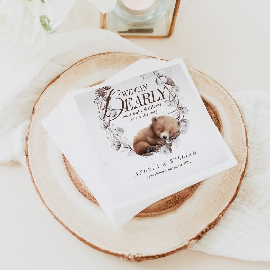 ウッドランド我々は冬の赤ちゃんシャワーを待つことができる スタンダードカクテルナプキン