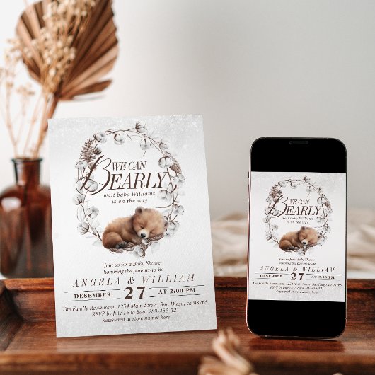 ウッドランド我々は冬の赤ちゃんシャワーを待つことができる 招待状