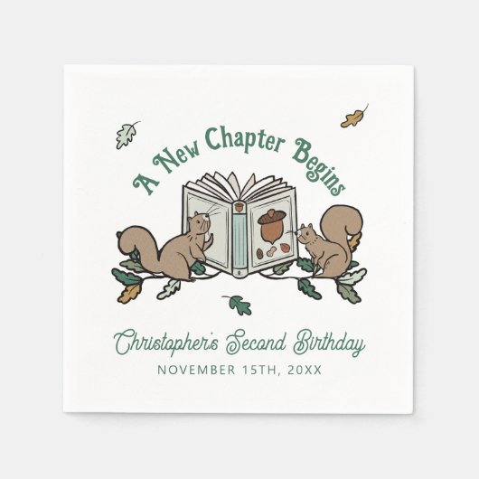 ウッドランド新チャプター開始ブックテーマ誕生日 スタンダードカクテルナプキン (正面)