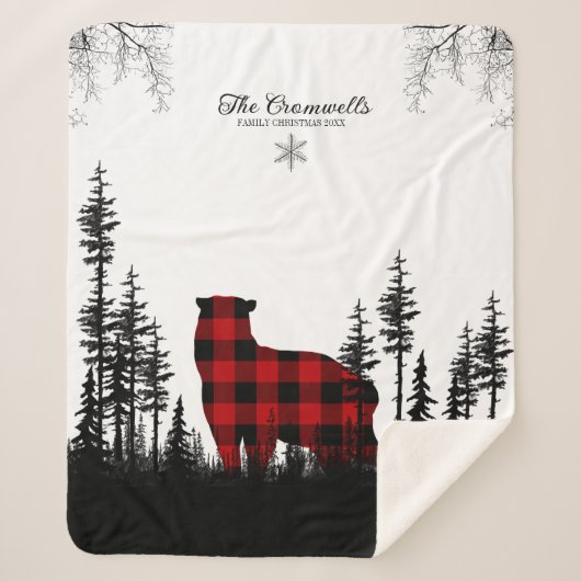 ウッドランド松の森クマ家族クリスマスの名前 シェルパブランケット (正面)