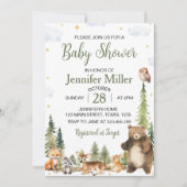 ウッドランド森林かわいい動物の赤ちゃんシャワー 招待状 (正面)