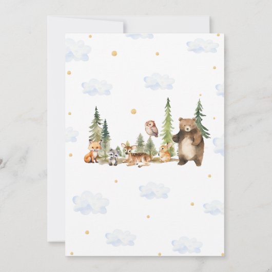 ウッドランド森林かわいい動物の赤ちゃんシャワー 招待状 (裏面)