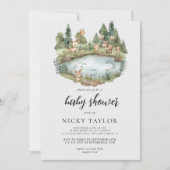 ウッドランド森林かわいい動物の赤ちゃんシャワー 招待状 (正面)