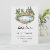 ウッドランド森林かわいい動物の赤ちゃんシャワー 招待状 (スタンド正面)