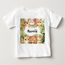 ウッドランド森林の動物パーソナライズされた少年 ベビーTシャツ