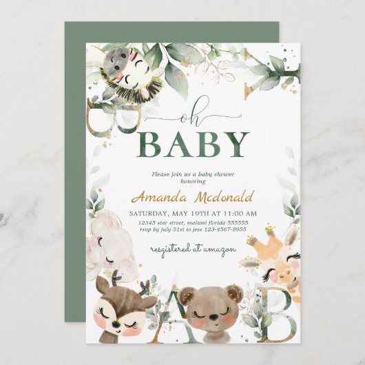 ウッドランド森林の友人オ赤ちゃんシャワー招待状 招待状 (正面/裏面)