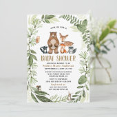 ウッドランド森林の友人グリーンリーBohoベビーシャワー 招待状 (スタンド正面)